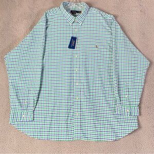 Polo Ralph Lauren Performance Shirt Mens 4XB Big Green Plaid Wicking Stretch NEW